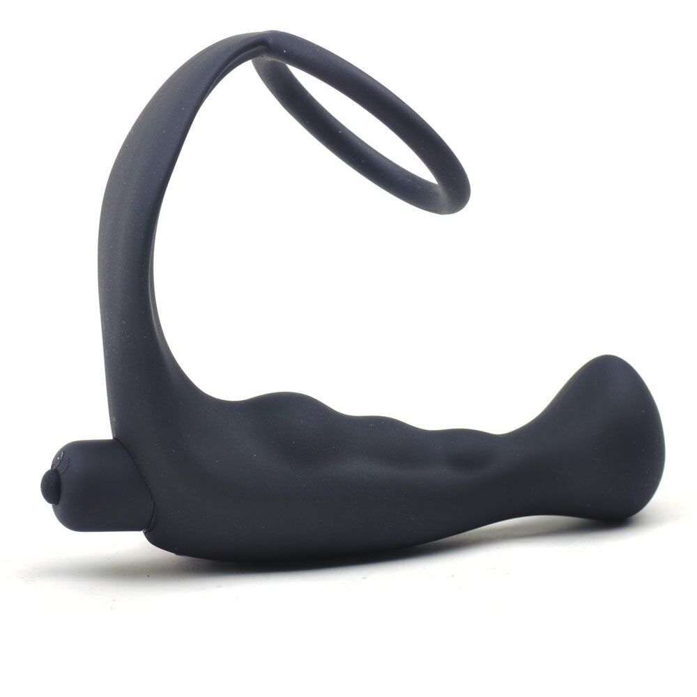 Black Silicone Anal Plug Vibrator with Cock Ring - Image 1