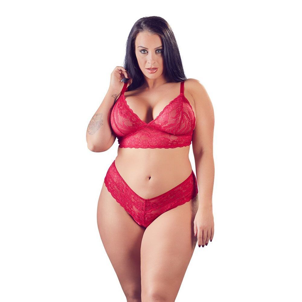 Cottelli Plus Size Red Lace Bra And Briefs - Image 1