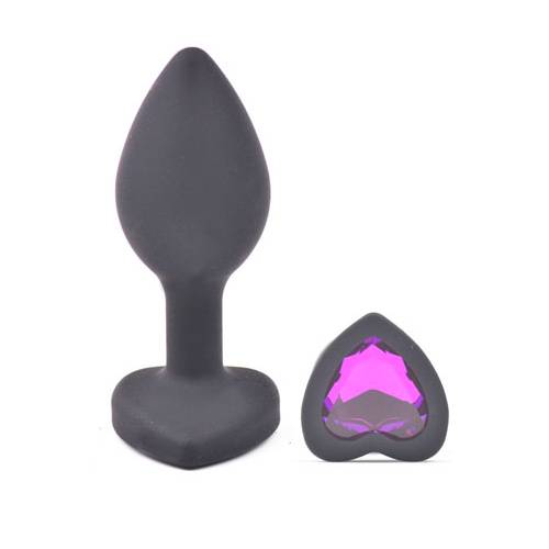 Small Heart Shaped Diamond Base Black Butt Plug - Image 1